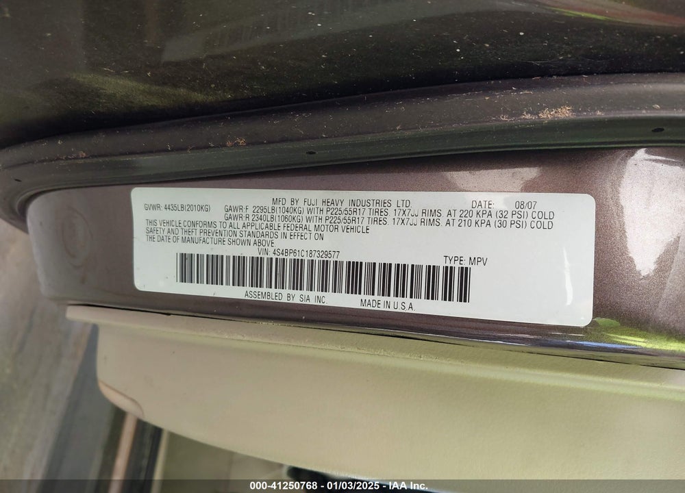 2008 SUBARU OUTBACK 2.5I/2.5I L.L. BEAN EDITION VIN: 4S4BP61C187329577