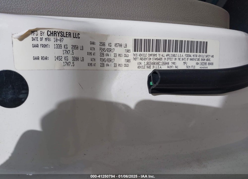 2008 JEEP GRAND CHEROKEE LAREDO VIN: 1J8GS48K08C126044