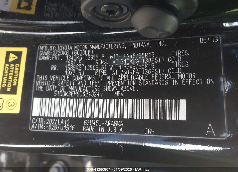 2013 TOYOTA HIGHLANDER LIMITED V6 VIN: 5TDDK3EH9DS243241