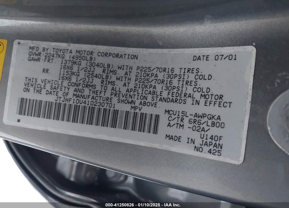 2001 LEXUS RX 300 VIN: JTJHF10U410230701