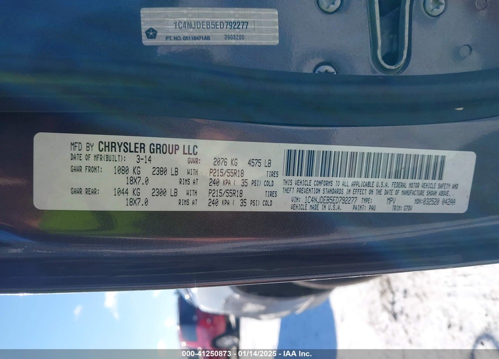2014 JEEP COMPASS LATITUDE VIN: 1C4NJDEB5ED792277