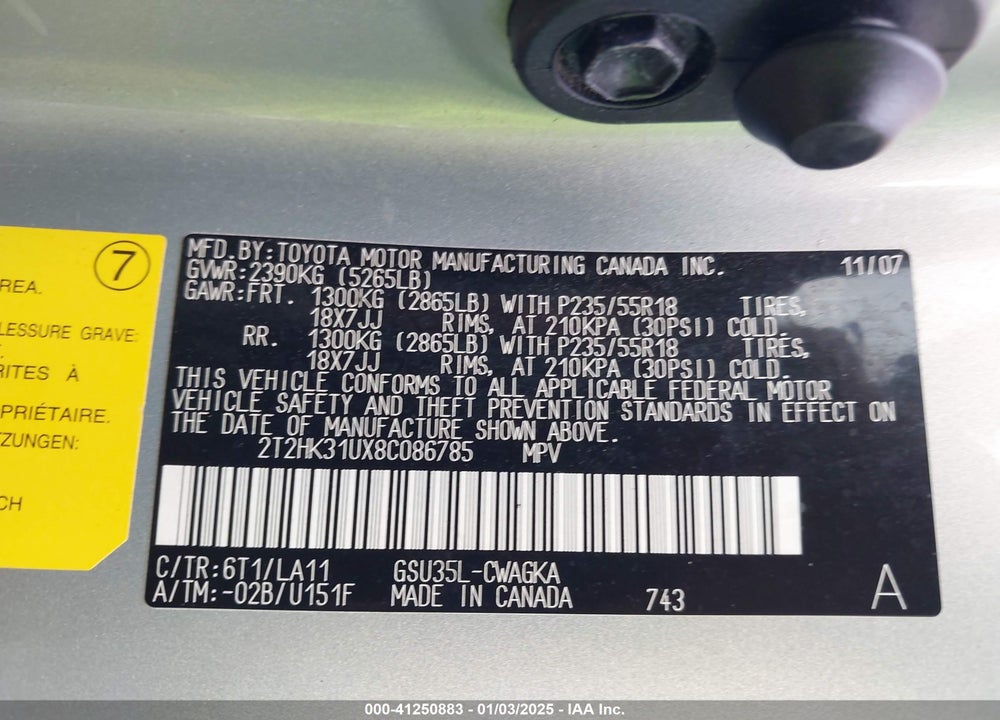 2008 LEXUS RX 350 VIN: 2T2HK31UX8C086785