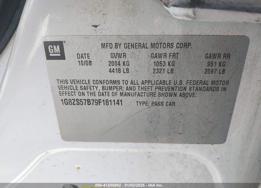 2009 SATURN AURA VIN: 1G8ZS57B79F181141