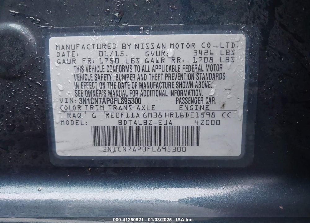 2015 NISSAN VERSA 1.6 SV VIN: 3N1CN7AP0FL895300