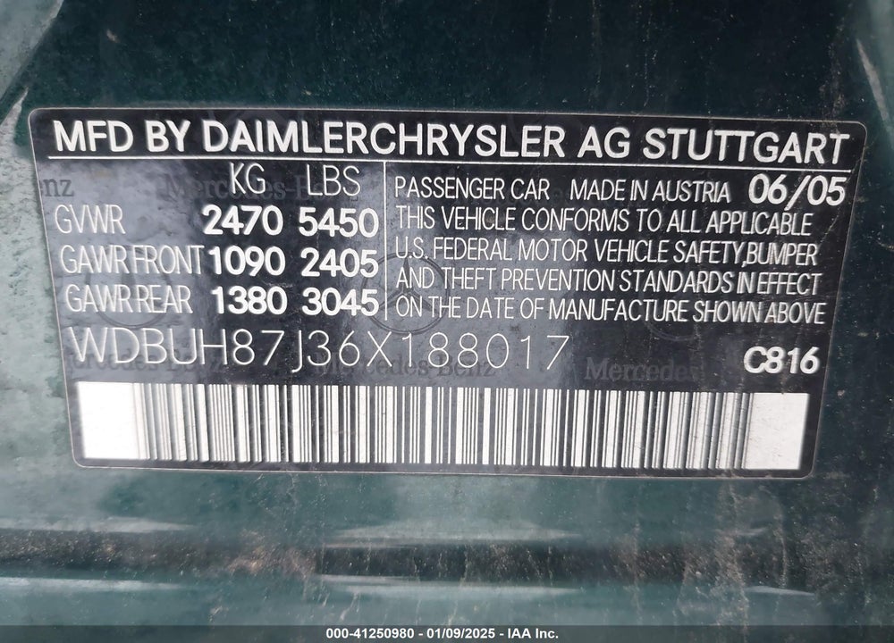 2006 MERCEDES-BENZ E 350 4MATIC VIN: WDBUH87J36X188017