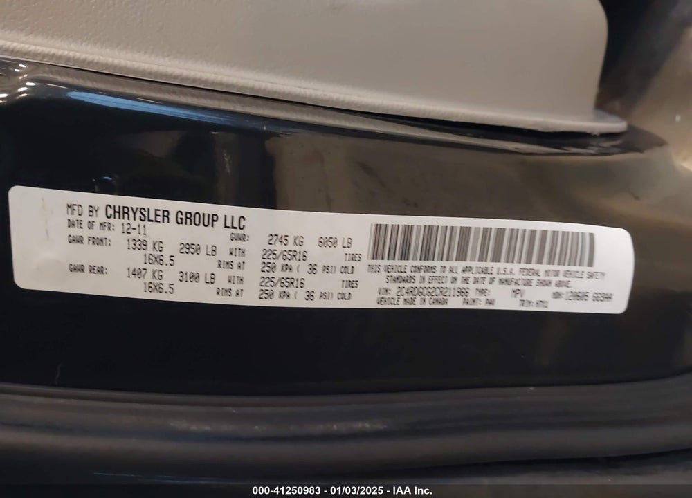 2012 DODGE GRAND CARAVAN SXT VIN: 2C4RDGCG2CR211966