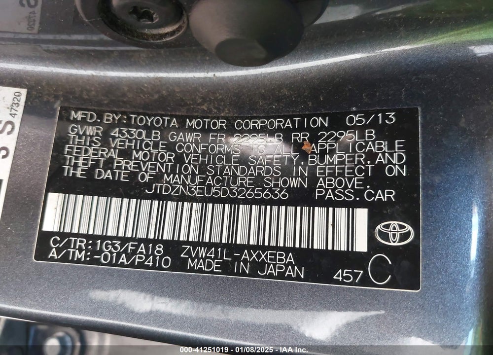2013 TOYOTA PRIUS V THREE VIN: JTDZN3EU5D3265636