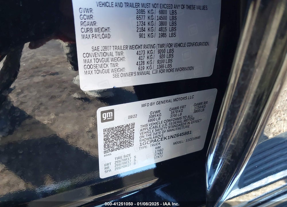 2022 CHEVROLET SILVERADO 1500 VIN: 1GCPACEK1NZ645881
