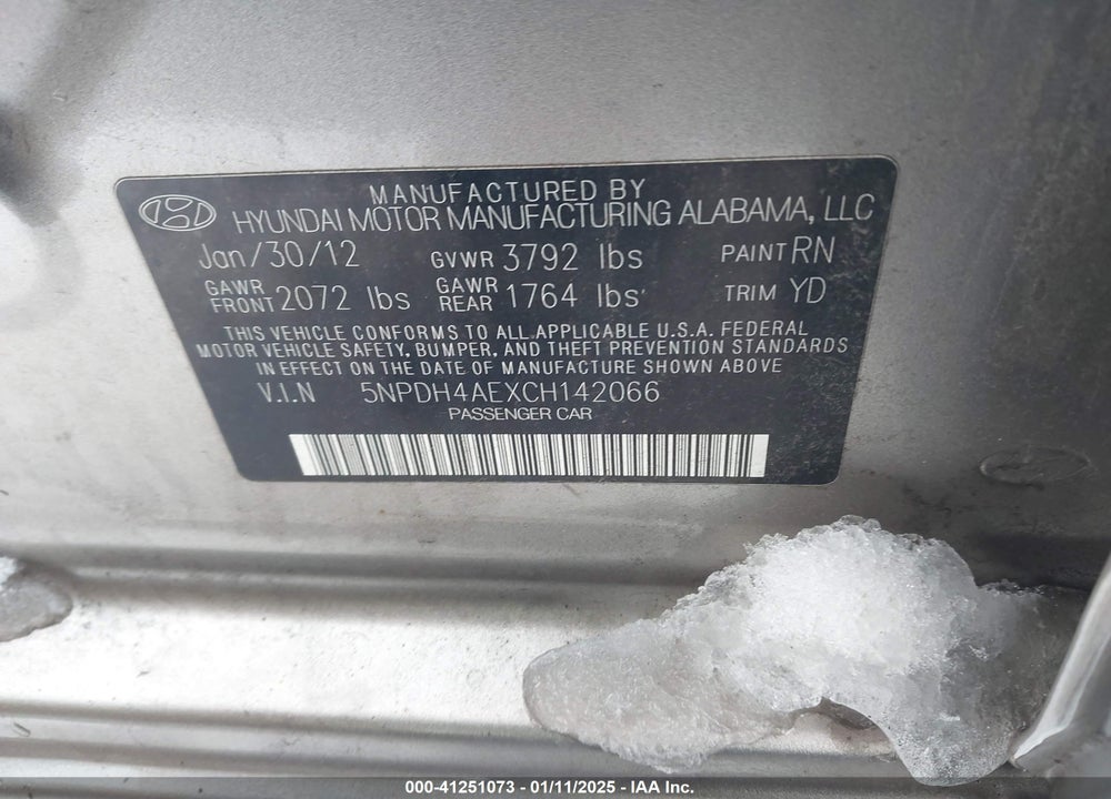 2012 HYUNDAI ELANTRA VIN: 5NPDH4AEXCH142066