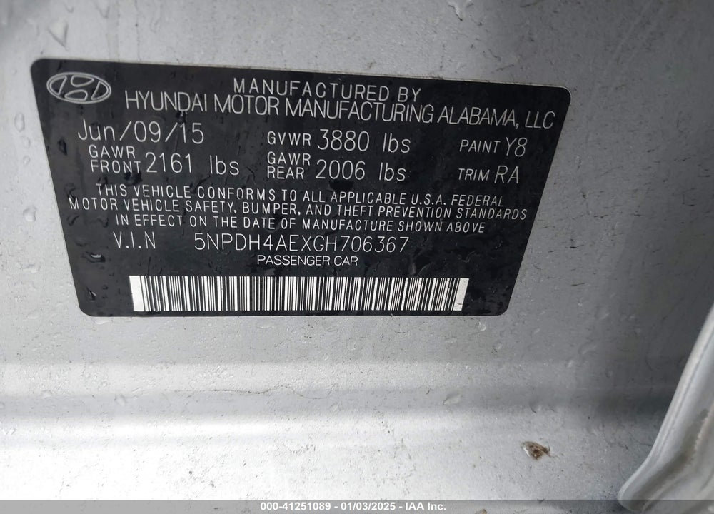 2016 HYUNDAI ELANTRA VIN: 5NPDH4AEXGH706367