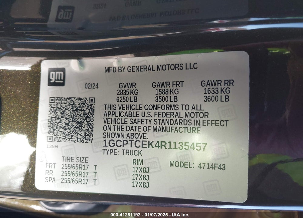2024 CHEVROLET COLORADO 4WD LT VIN: 1GCPTCEK4R1135457