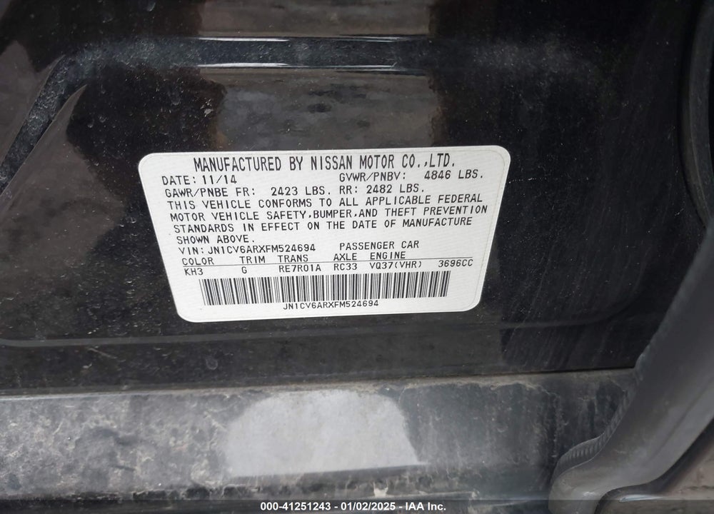 2015 INFINITI Q40 VIN: JN1CV6ARXFM524694