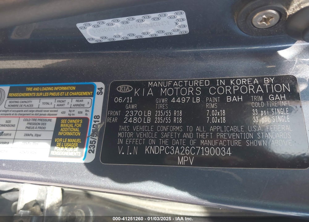 2012 KIA SPORTAGE EX VIN: KNDPC3A26C7190034