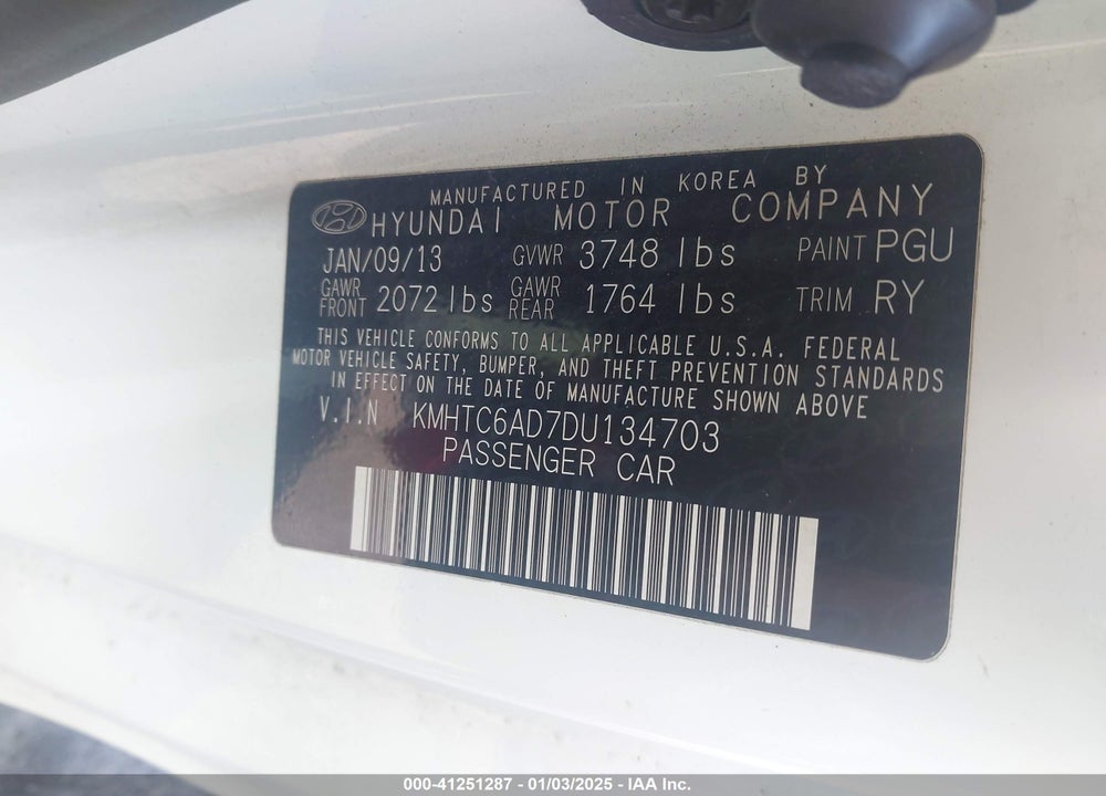 2013 HYUNDAI VELOSTER VIN: KMHTC6AD7DU134703