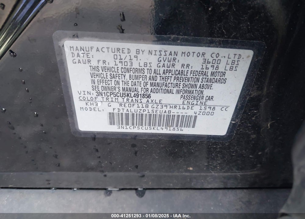 2019 NISSAN KICKS SR VIN: 3N1CP5CU5KL491856