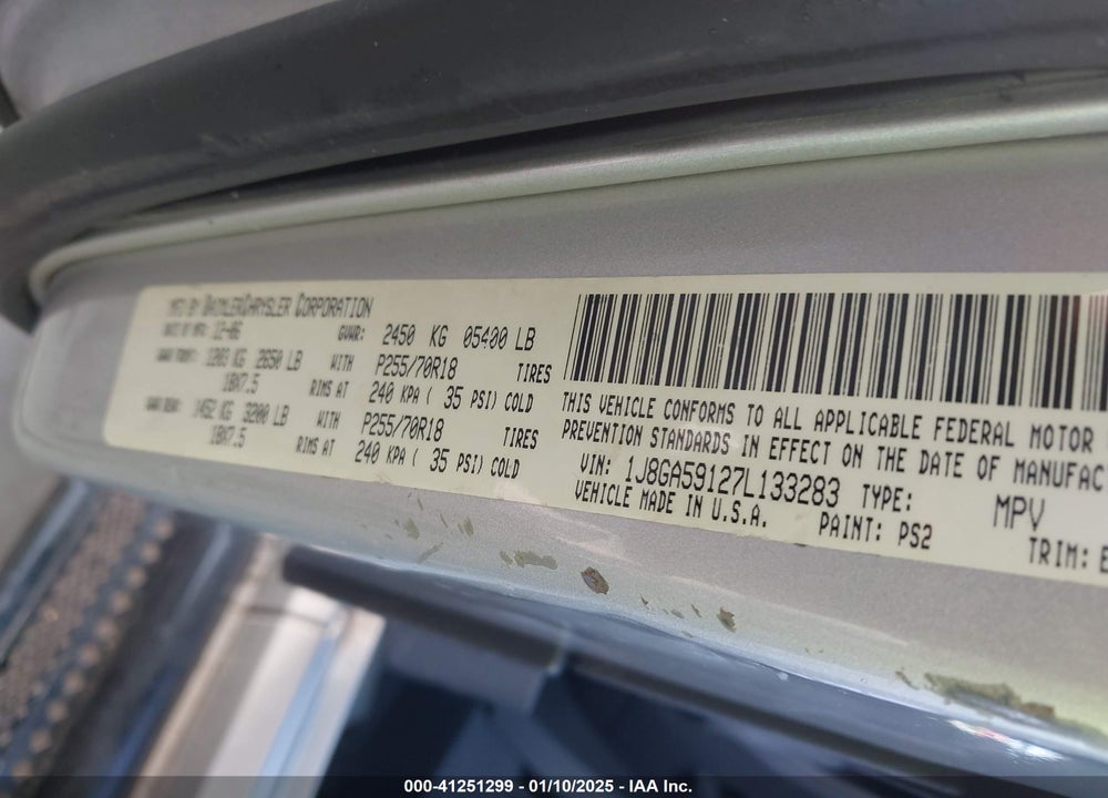 2007 JEEP WRANGLER UNLIMITED SAHARA VIN: 1J8GA59127L133283
