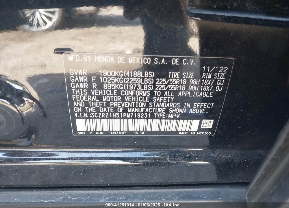 2023 HONDA HR-V 2WD SPORT VIN: 3CZRZ1H51PM719231