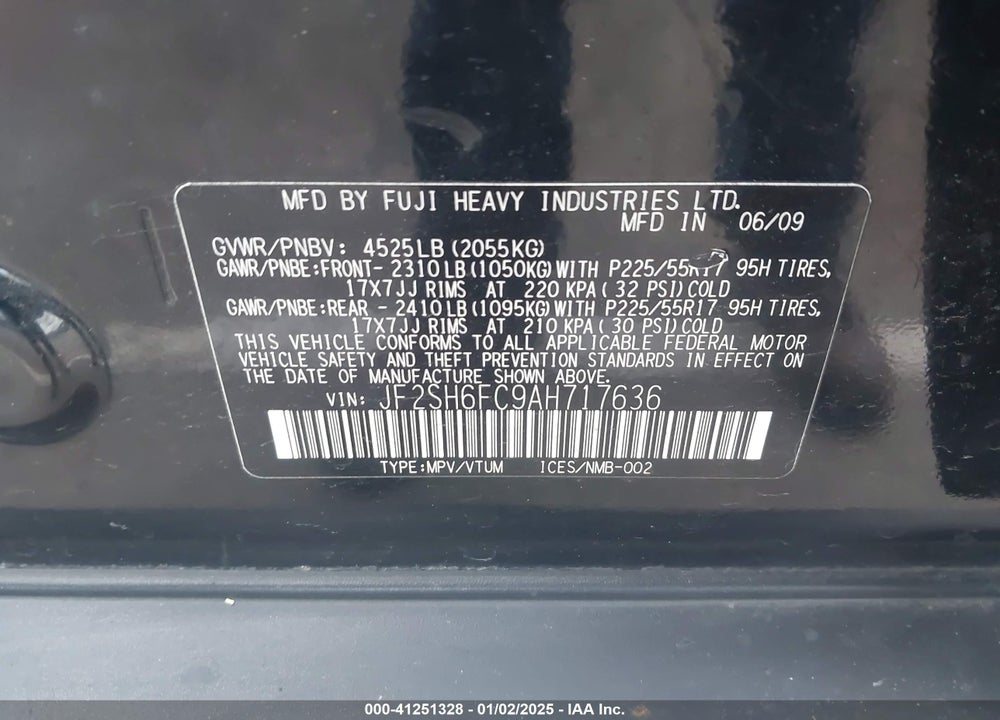 2010 SUBARU FORESTER 2.5XT LIMITED VIN: JF2SH6FC9AH717636