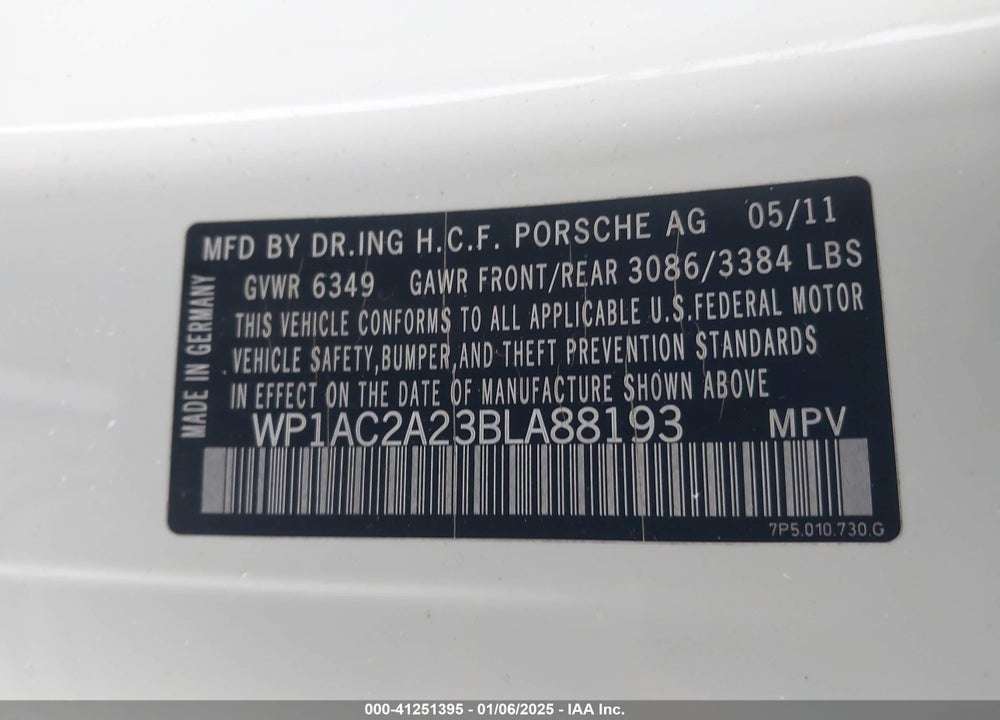 2011 PORSCHE CAYENNE TURBO VIN: WP1AC2A23BLA88193