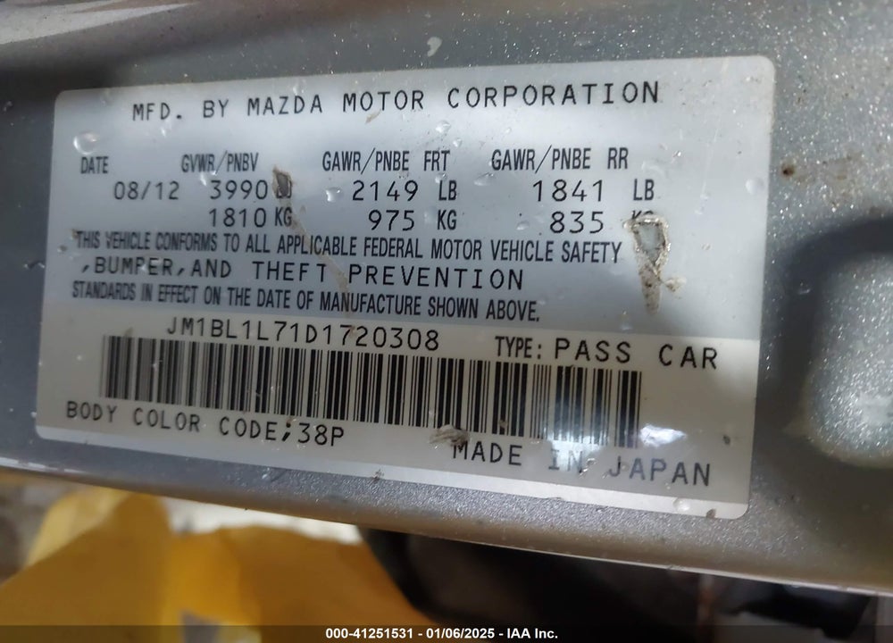 2013 MAZDA MAZDA3 VIN: JM1BL1L71D1720308