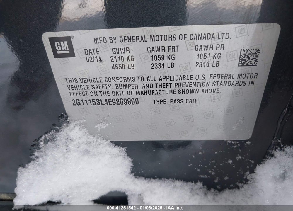 2014 CHEVROLET IMPALA VIN: 2G1115SL4E9269890