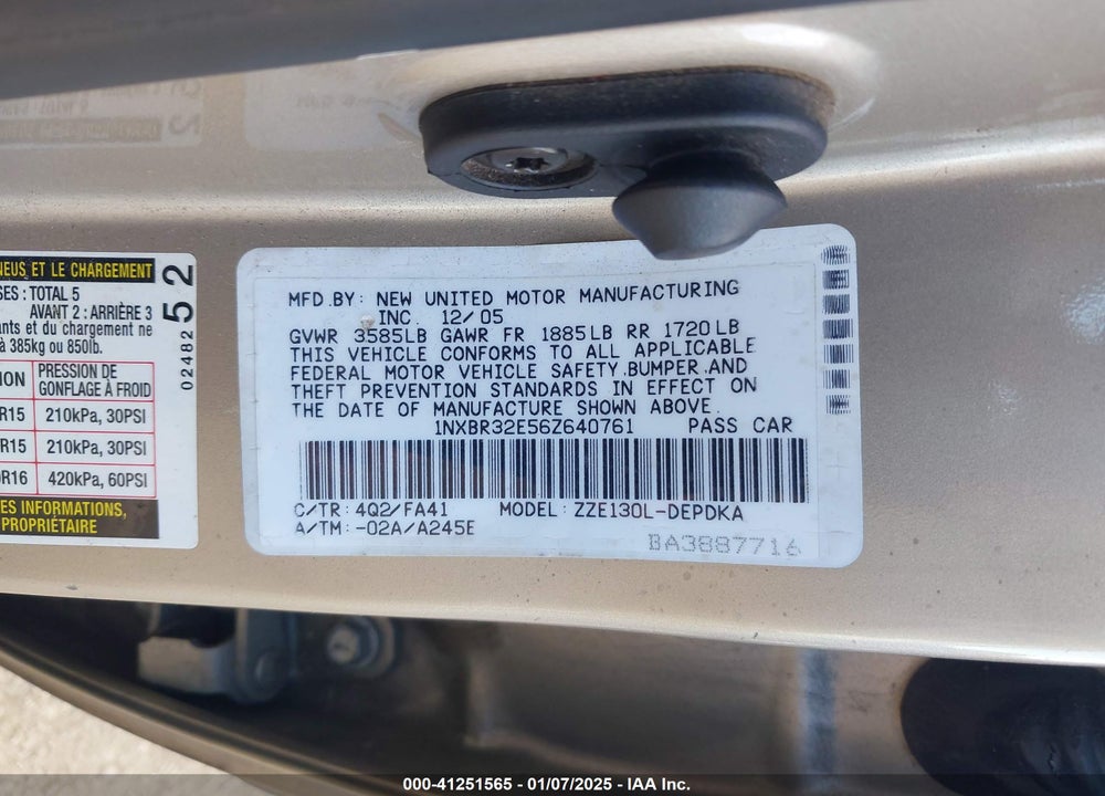 2006 TOYOTA COROLLA CE VIN: 1NXBR32E56Z640761