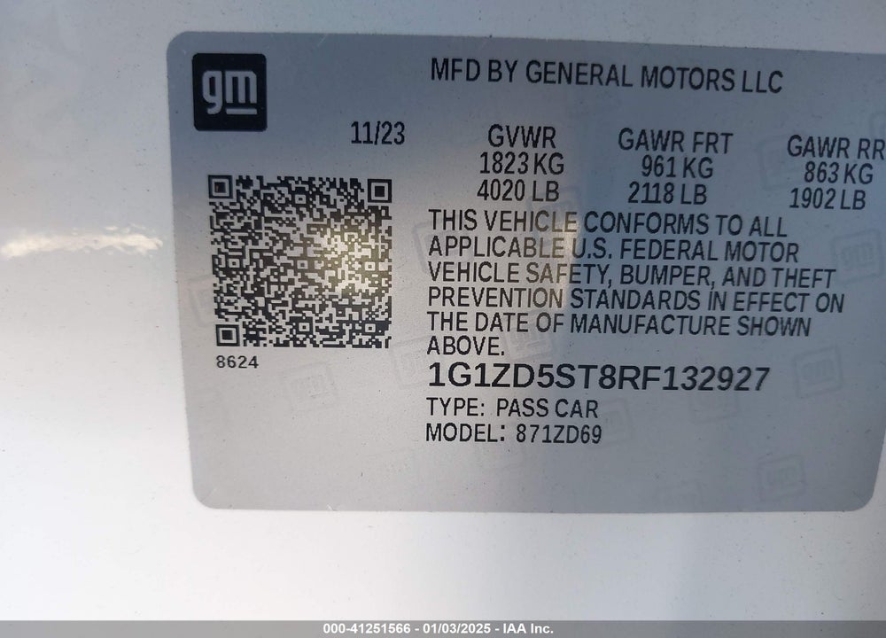 2024 CHEVROLET MALIBU FWD 1LT VIN: 1G1ZD5ST8RF132927
