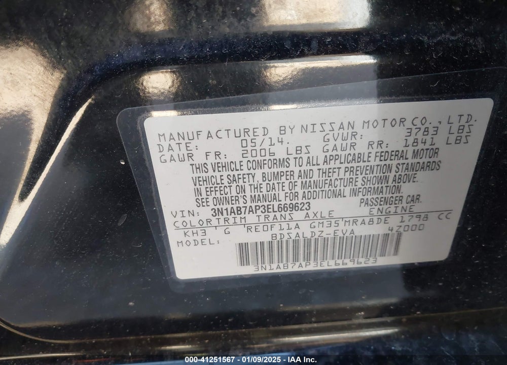 2014 NISSAN SENTRA FE+ S/FE+ SV/S/SL/SR/SV VIN: 3N1AB7AP3EL669623