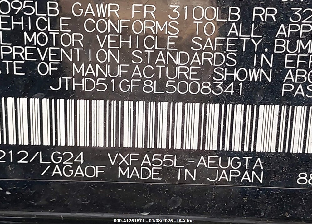 2020 LEXUS LS 500 VIN: JTHD51GF8L5008341