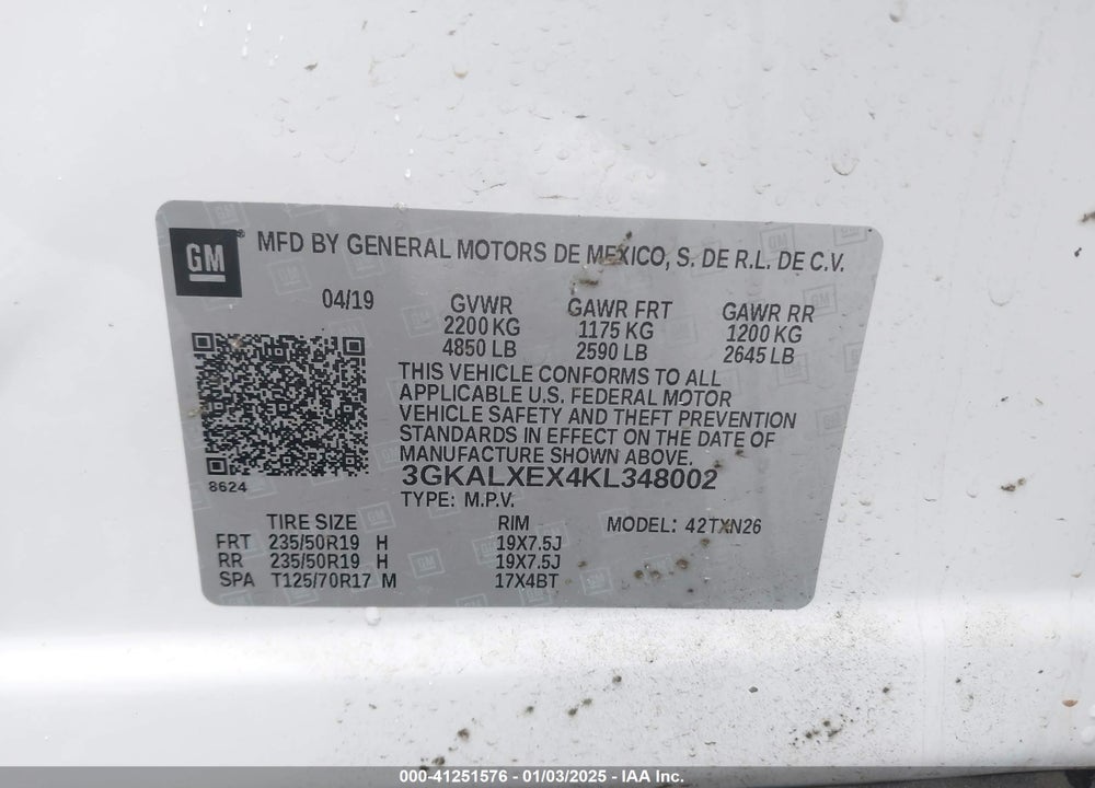 2019 GMC TERRAIN VIN: 3GKALXEX4KL348002