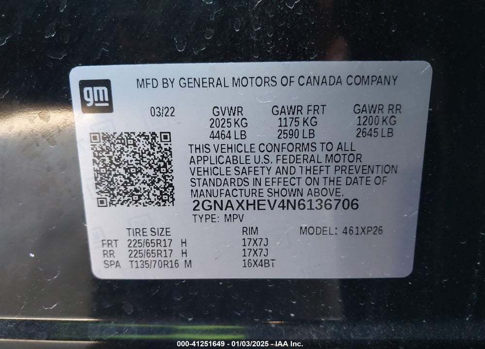 2022 CHEVROLET EQUINOX FWD LS VIN: 2GNAXHEV4N6136706