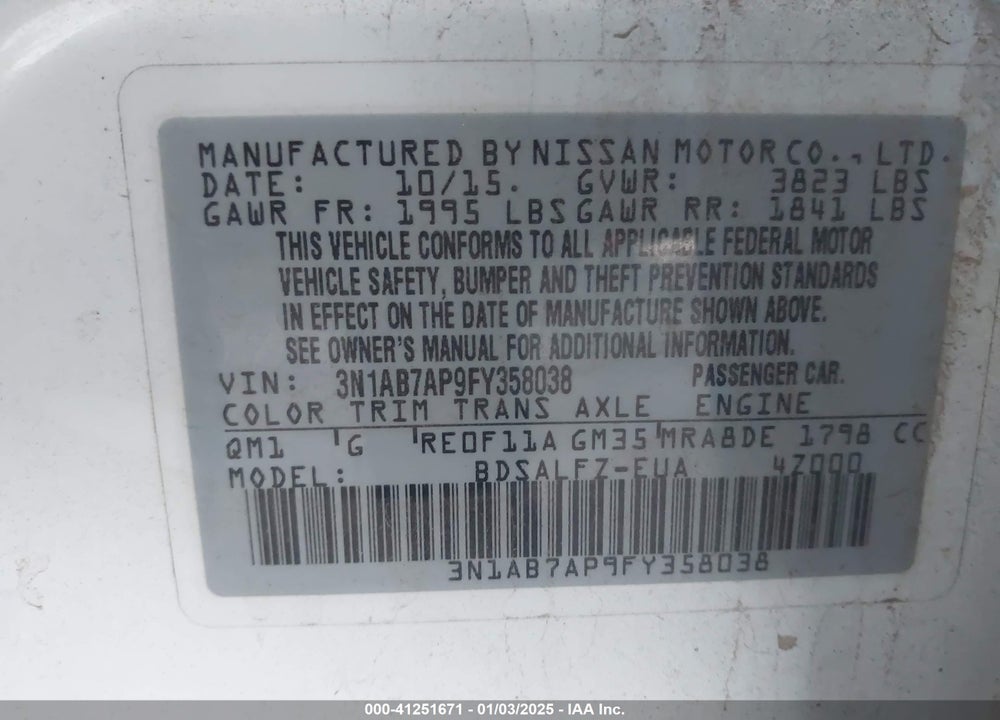 2015 NISSAN SENTRA FE+ S VIN: 3N1AB7AP9FY358038