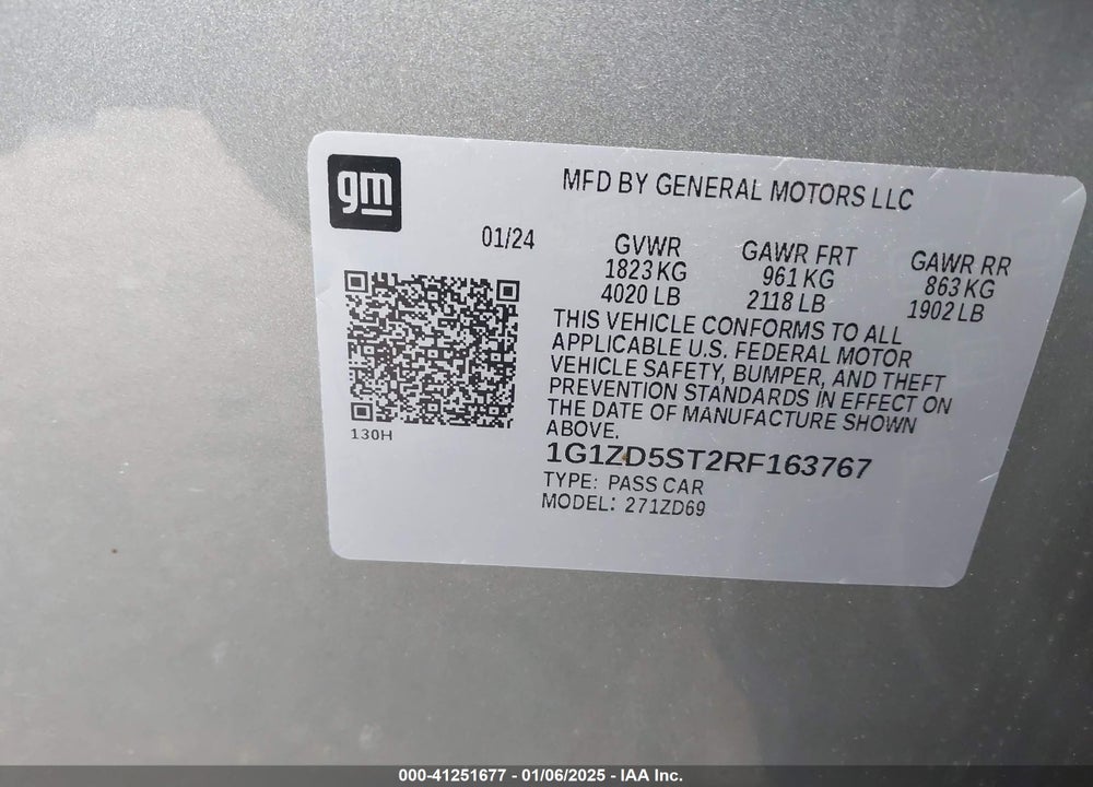 2024 CHEVROLET MALIBU FWD 1LT VIN: 1G1ZD5ST2RF163767