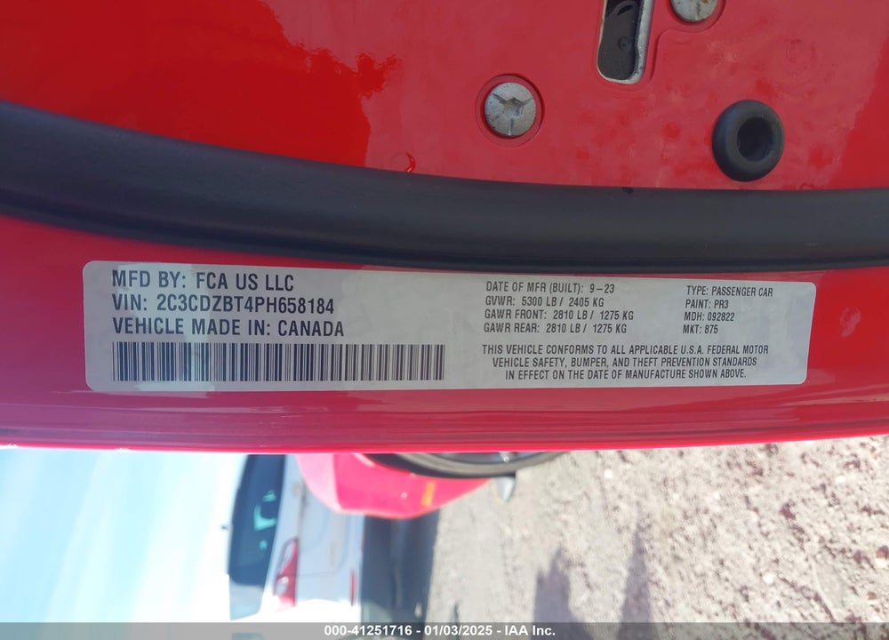 2023 DODGE CHALLENGER VIN: 2C3CDZBT4PH658184