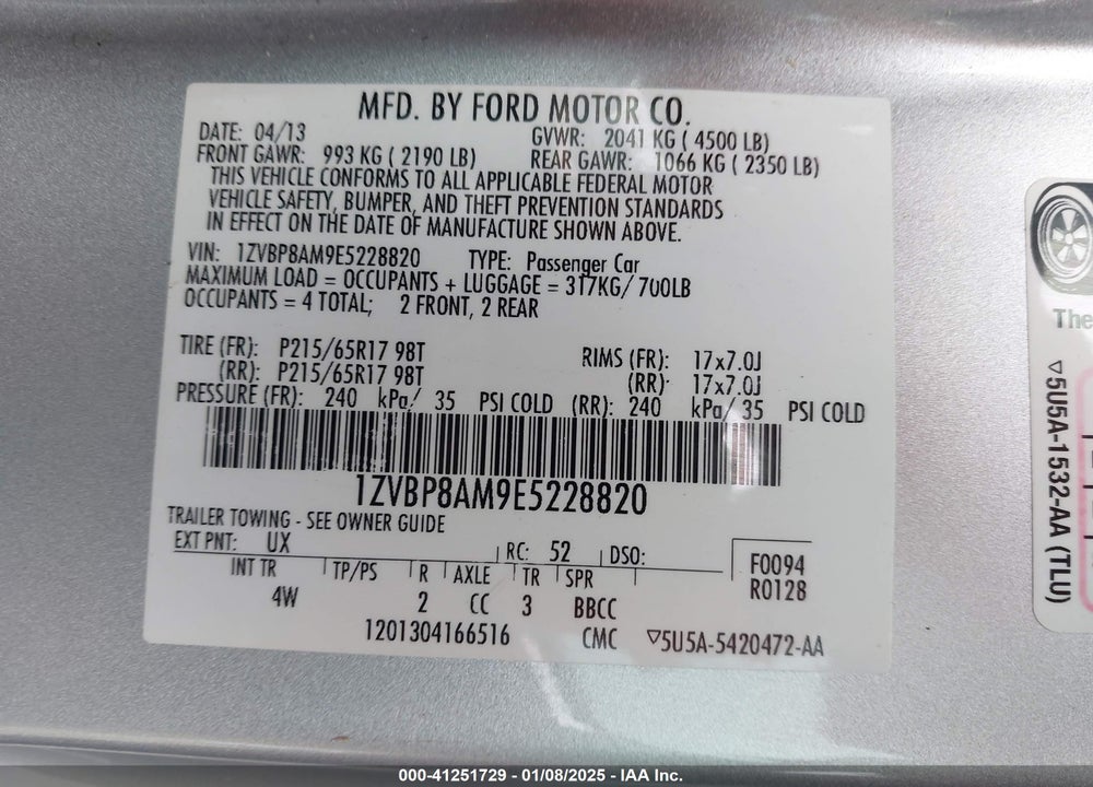 2014 FORD MUSTANG VIN: 1ZVBP8AM9E5228820