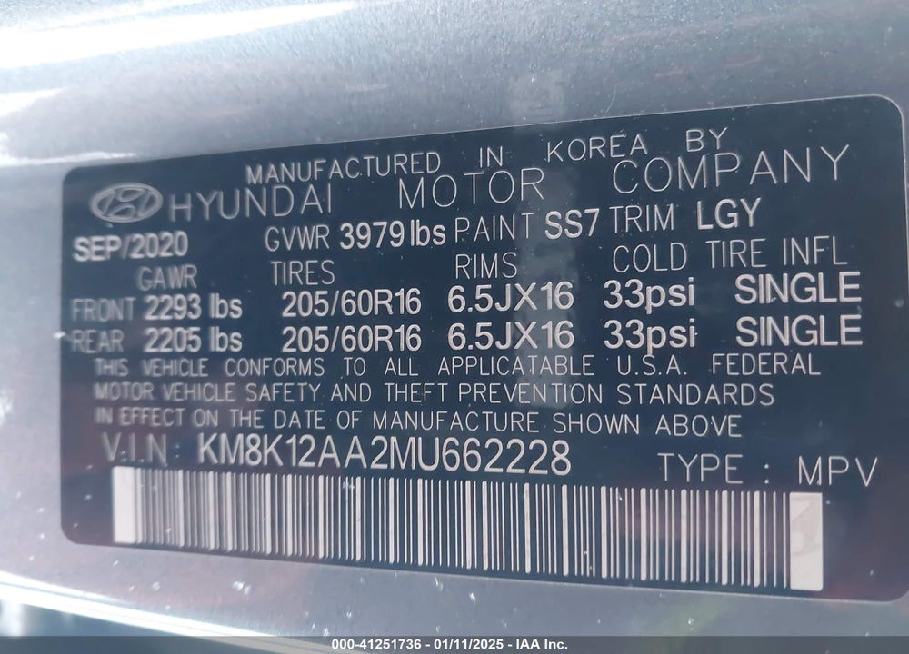 2021 HYUNDAI KONA VIN: KM8K12AA2MU662228