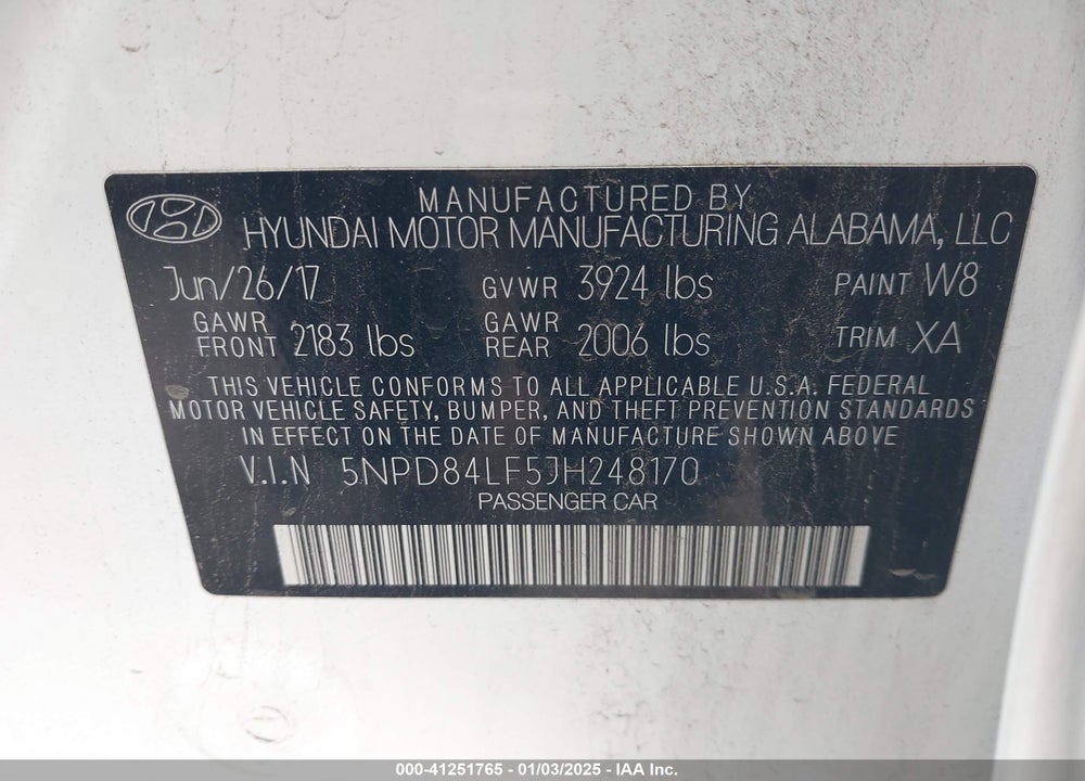 2018 HYUNDAI ELANTRA SEL VIN: 5NPD84LF5JH248170