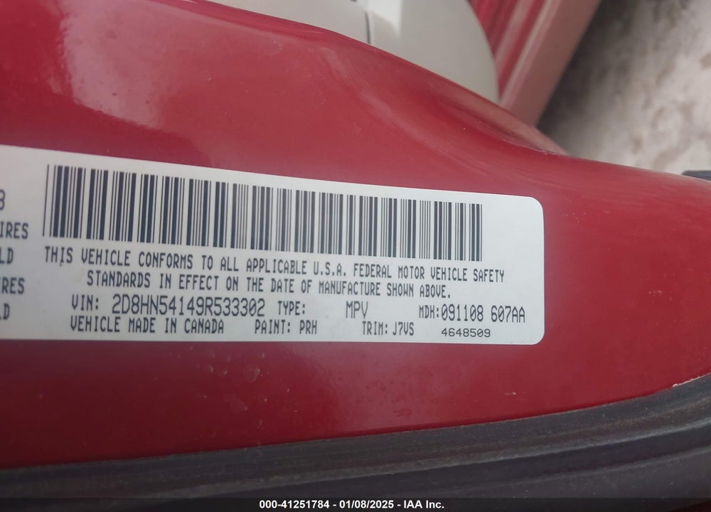 2009 DODGE GRAND CARAVAN SXT VIN: 2D8HN54149R533302