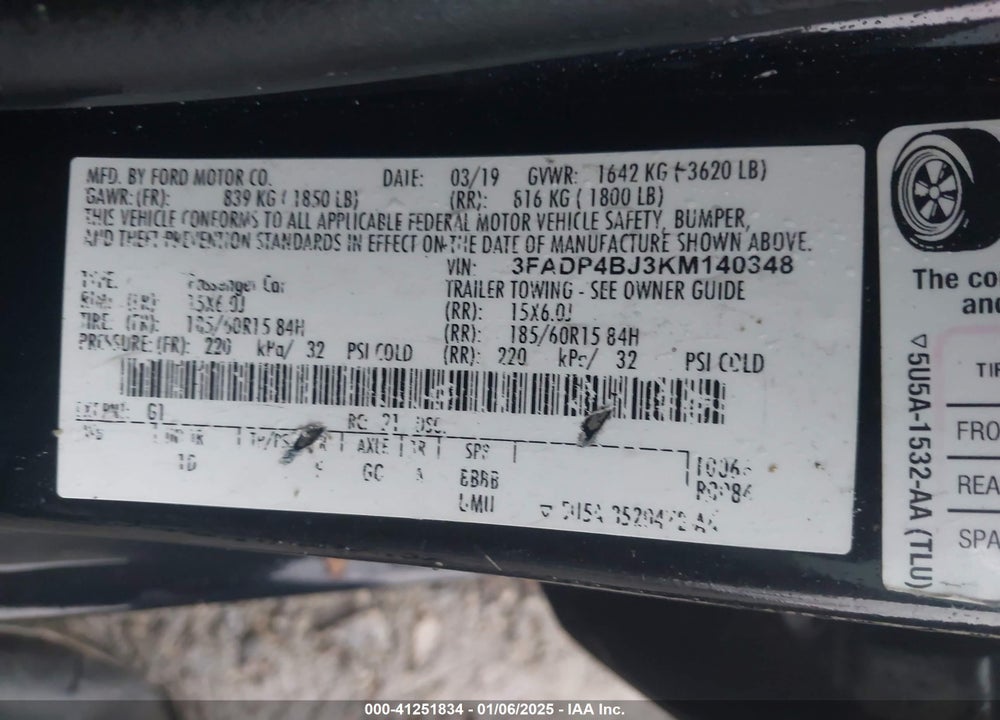 2019 FORD FIESTA SE VIN: 3FADP4BJ3KM140348