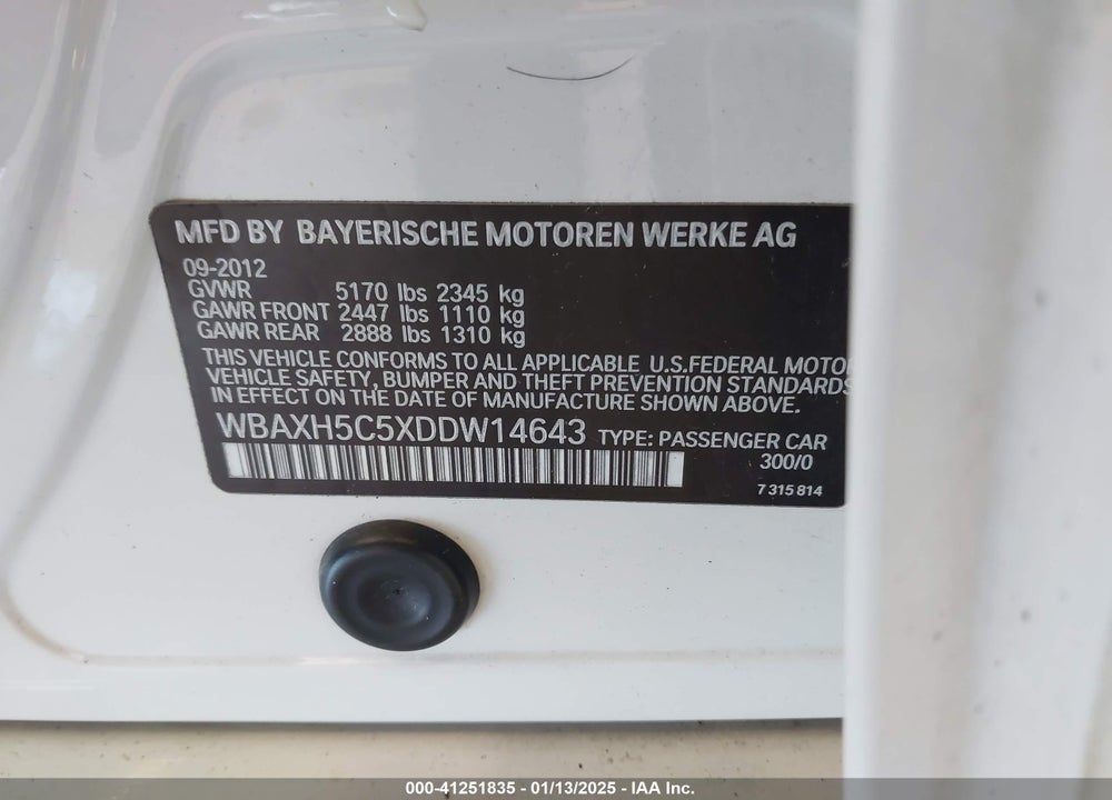 2013 BMW 528I VIN: WBAXH5C5XDDW14643