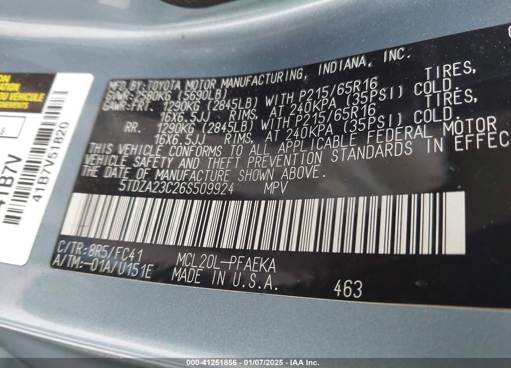 2006 TOYOTA SIENNA LE VIN: 5TDZA23C26S509924