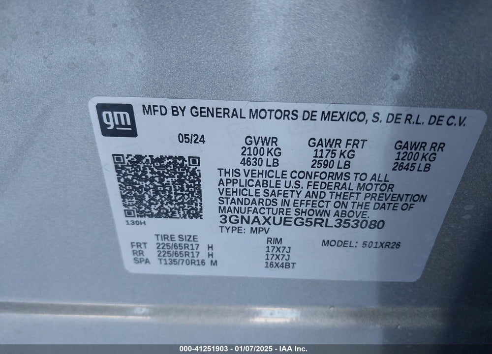 2024 CHEVROLET EQUINOX AWD LT VIN: 3GNAXUEG5RL353080