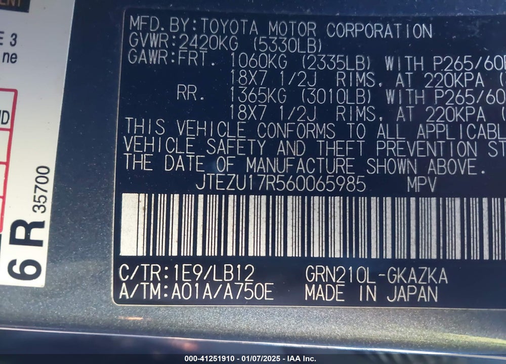 2006 TOYOTA 4RUNNER VIN: JTEZU17R560065985