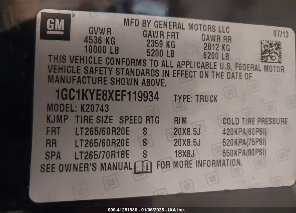 2014 CHEVROLET SILVERADO 2500HD LTZ VIN: 1GC1KYE8XEF119934