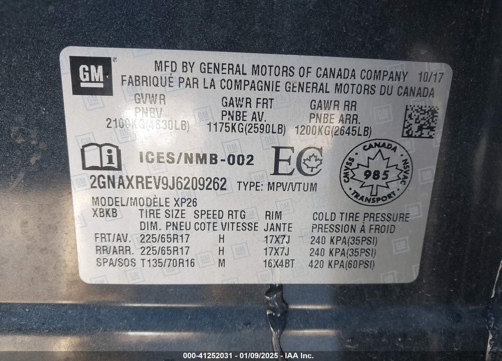 2018 CHEVROLET EQUINOX LS VIN: 2GNAXREV9J6209262