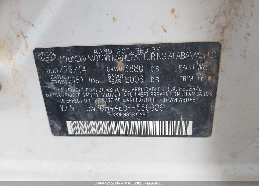 2015 HYUNDAI ELANTRA VIN: 5NPDH4AE0FH556686