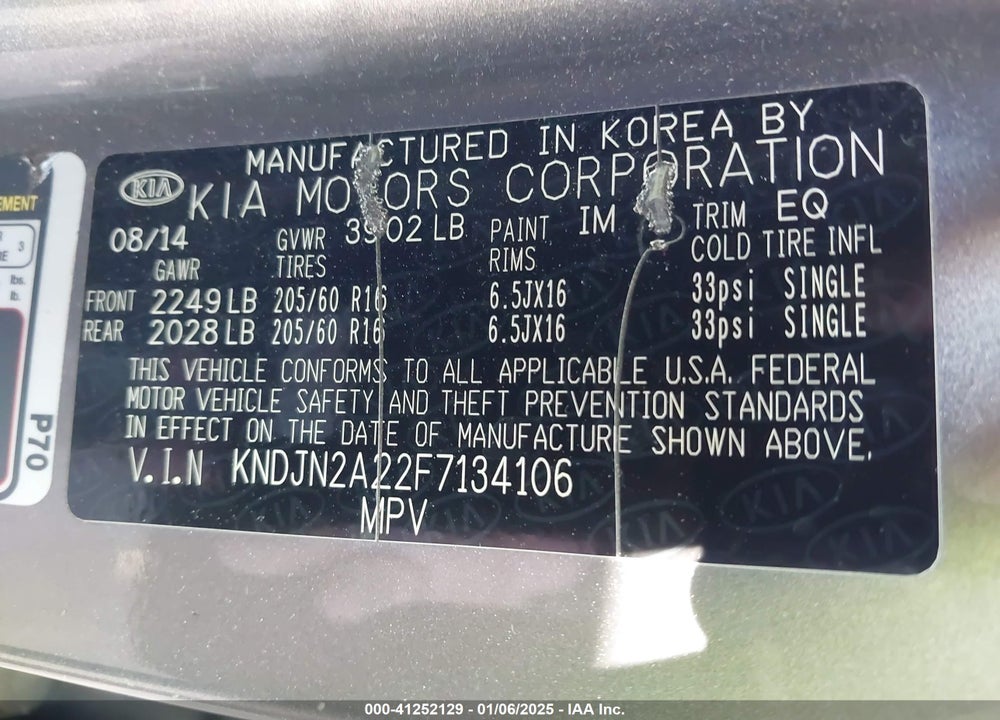 2015 KIA SOUL VIN: KNDJN2A22F7134106
