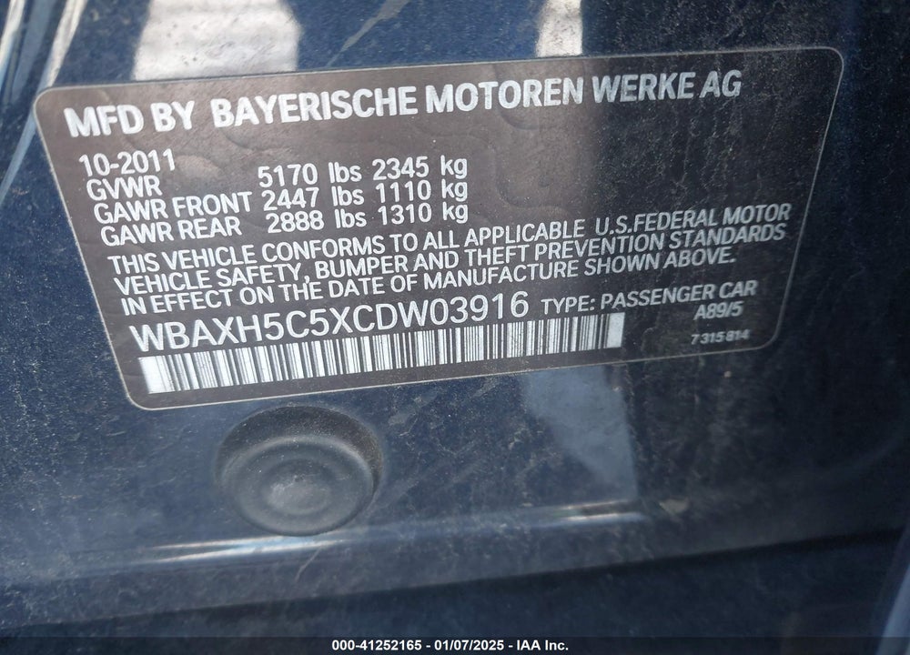 2012 BMW 528I XDRIVE VIN: WBAXH5C5XCDW03916