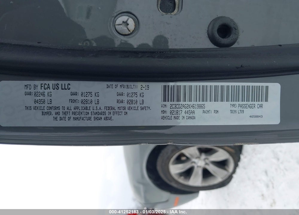 2019 DODGE CHALLENGER VIN: 2C3CDZAG2KH619865