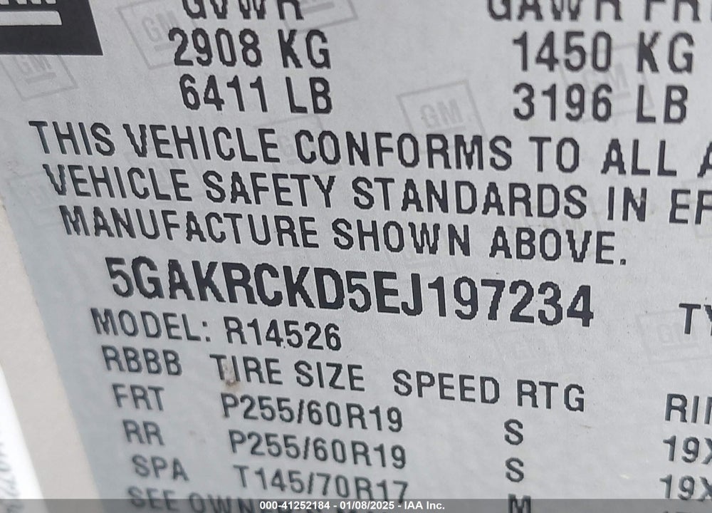 2014 BUICK ENCLAVE PREMIUM VIN: 5GAKRCKD5EJ197234